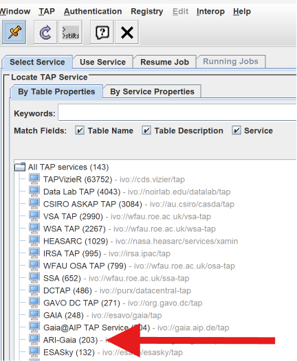 Select the ARI-Gaia service