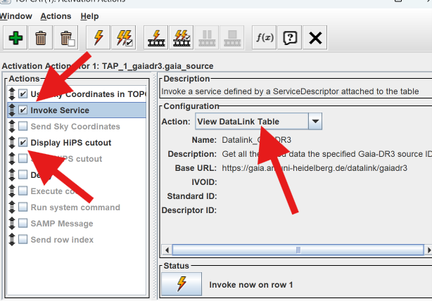 Configure the Actions window