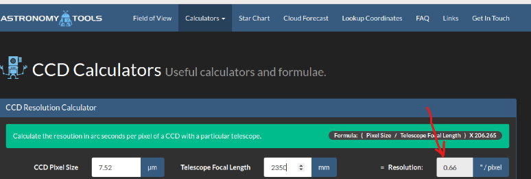 Astronomy Tools CCD calculator