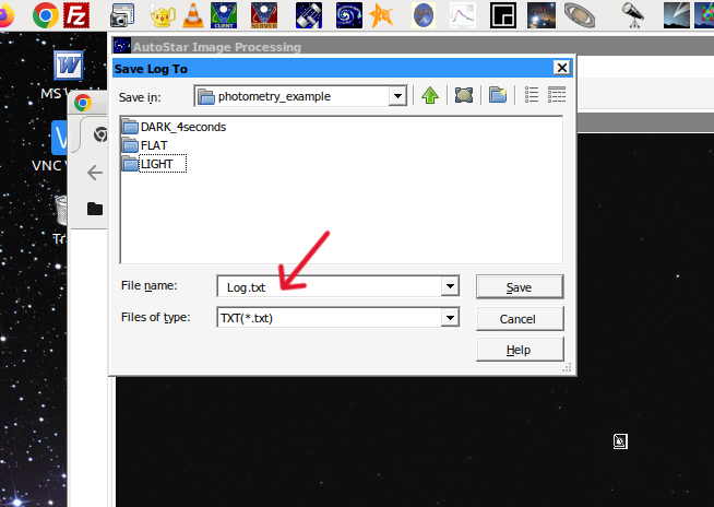 Choose a name for the log file