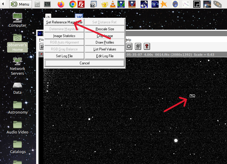 Select the reference star and set its magnitude
