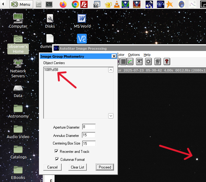 Select the target star for photometry
