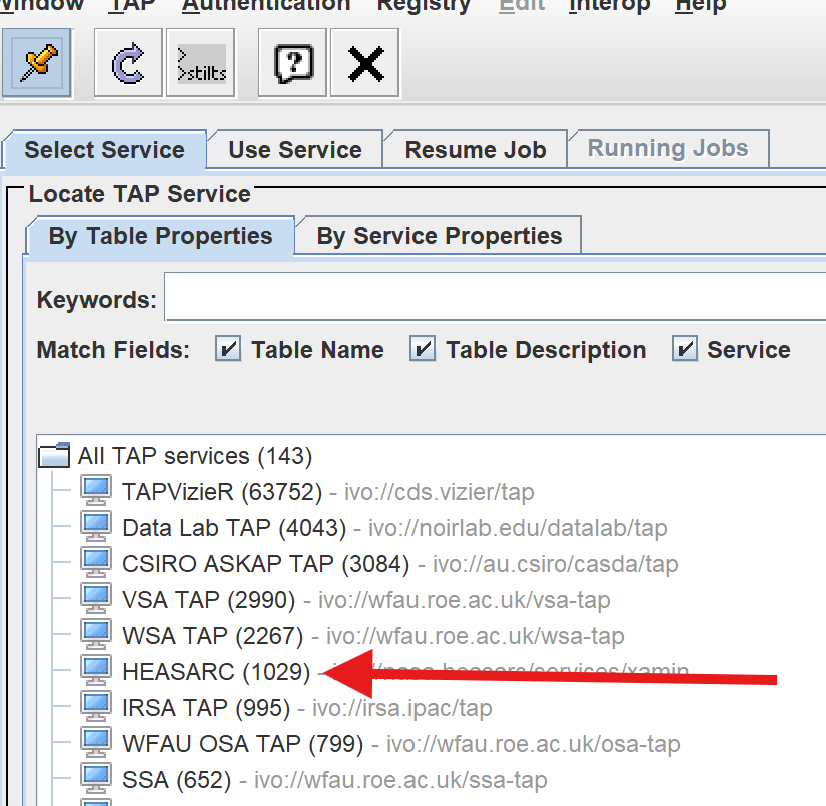 Select the HEASARC service