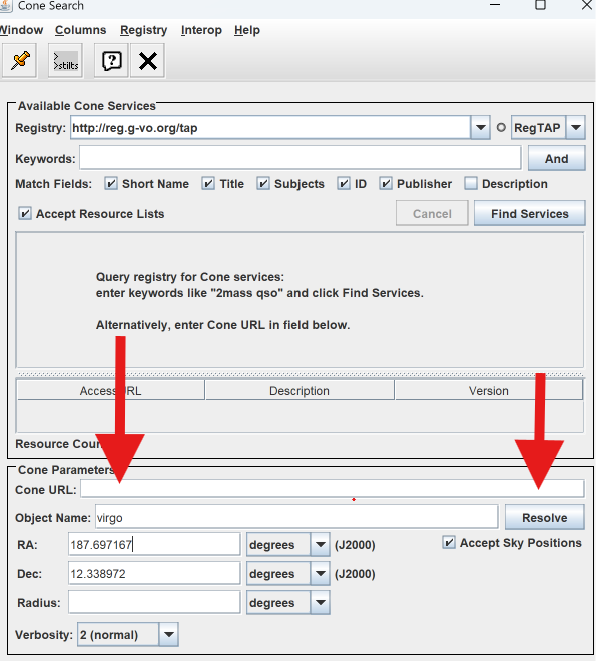 Resolve Virgo coordinates